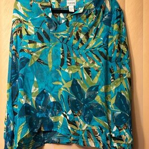 EUC Juniors Chico's Tropical Print Blouse - Teal and Green